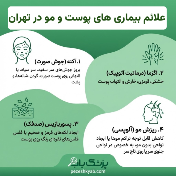 علائم بیماری های پوست و مو در تهران